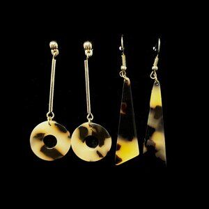 2 Pairs of Geometric Tortoiseshell Acetate Resin Dangle Earrings, NWOT